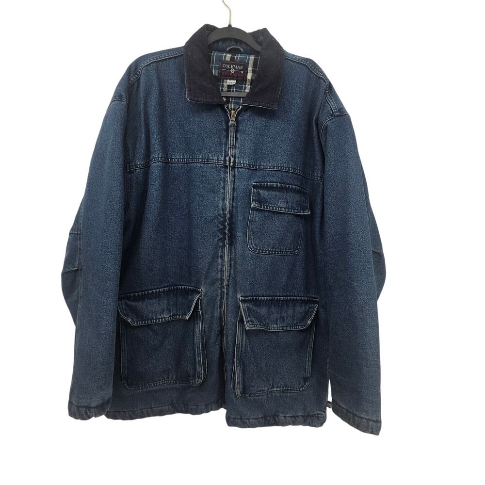 Vintage Coleman Men's Denim Chore Barn Coat Size Large Flannel Blanket Lined